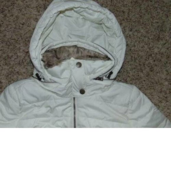 Womens Puffer Jacket Aeropostale White Small Hooded Fx Fur Quilted Winter Zip Up - Picture 5 of 8